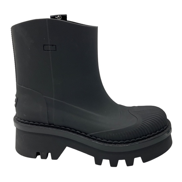 CHLOE BLACK RUBBER RAIN ANKLE BOOTS - Picture 2 of 10